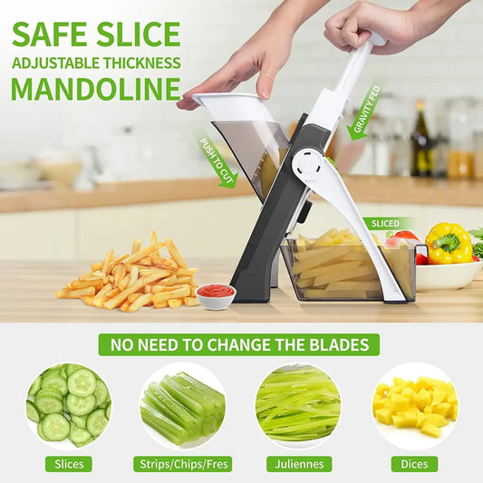 Mandolina de Cocina Multifuncional | 4 Cuchillas de Acero Inoxidable